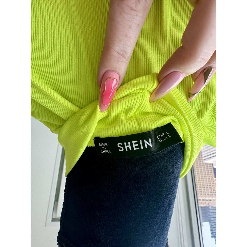 Shein Neon Yellow Mock Neck Sleeveless Ribbed Tank Size Large - Picture 4 of 6